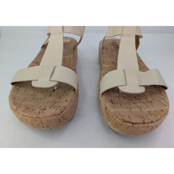 Earth Shari Platform Strappy Tan Leather Sandals Cork Base Open Toe 10M - Picture 8 of 11